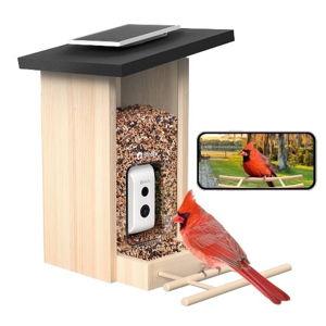 Birdfy Smart Bird Feeder with Camera, Bird Watching Camera with Solar Panel, AI Identify 6000+ Species, Eco-friendly Wooden, Ideal Gift, Ebony