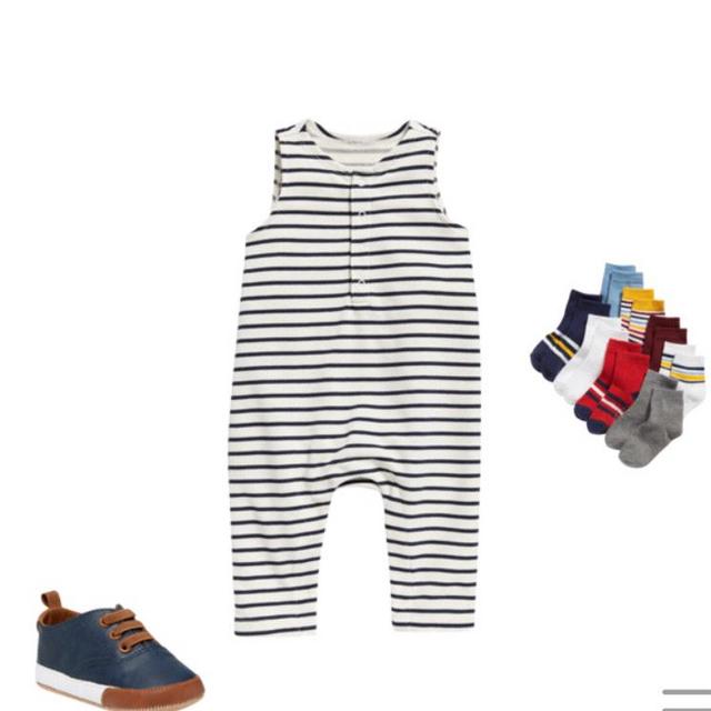 Unisex French Terry Striped Henley One-Piece for Baby