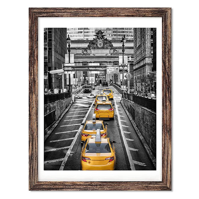 Finefrarm 12x16 Frames Display Pictures 11x14 with Mat or 12x16 Photo Without Mats Farmhouse Distressed Brown Picture Frames Wall Art for Living Room Wall Mounting Decor