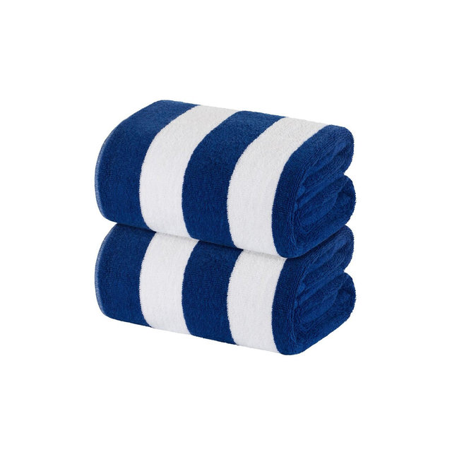 White Classic 100% Cotton Cabana Striped Oversized Beach Towels Set of 2 - 35x70" Navy Blue