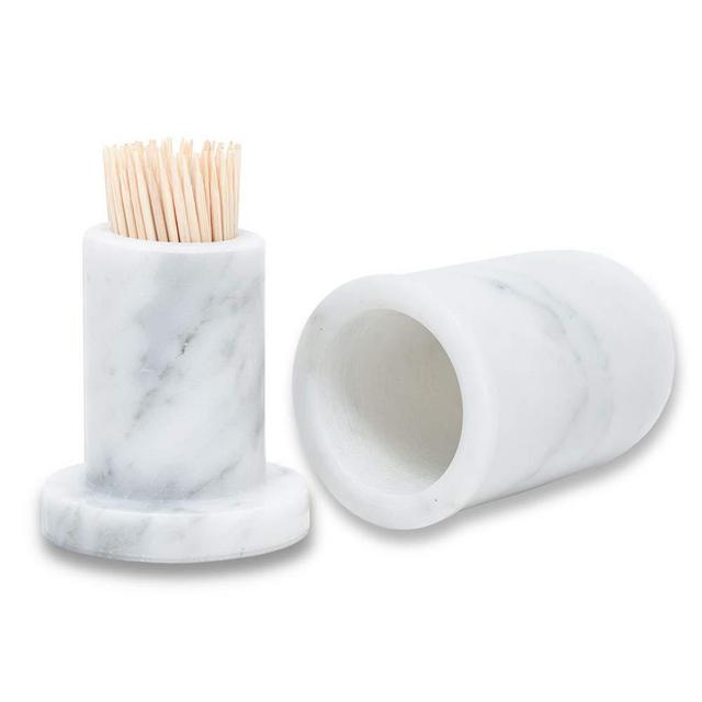 JIMEI Marble Toothpick Holder with Lid, Toothpick Dispenser Porcelain Cocktail Stick Box Home Living Room Cotton Swab Storage Tank (Toothpick Holder)