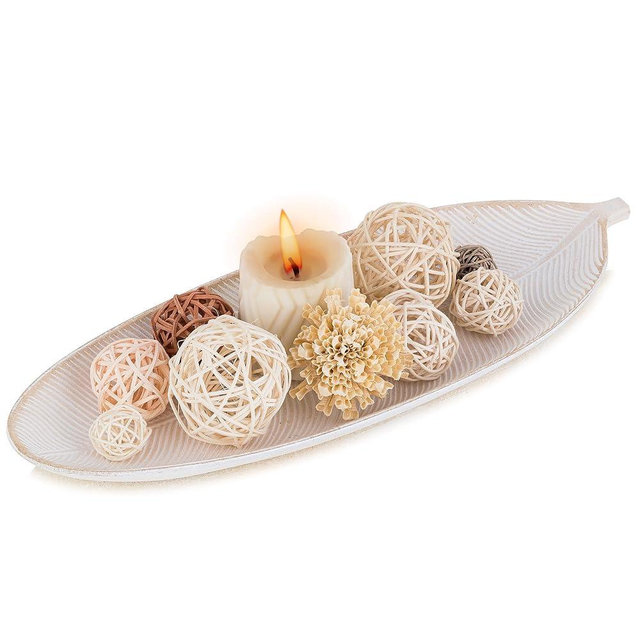 Hanobe Leaf Wooden Decorative Tray: Shaped Wood Key Tray Decor Bowl for Crystal Candle Leaf 16''