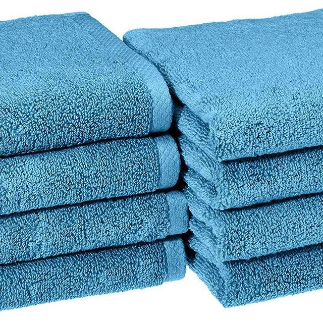 AmazonBasics Quick-Dry Hand Towels - 100% Cotton, 8-Pack, Lake Blue