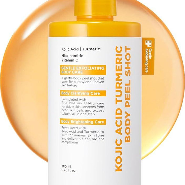 medicube Body Peel Shot with Kojic Acid and Turmeric | Gentle Body Brightening & Exfoliating Serum with BHA, LHA & PHA for Dead Skin Cells, Uneven Looking Skin & Excess Sebum | 9.46 fl.oz