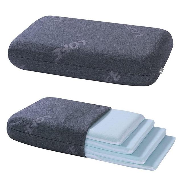 Lofe Adjustable Memory Foam Pillow - 4 Heights from 1.2'' to 4.8'', Cervical Pillow for Neck Pain, Neck Support for Back, Stomach, Side Sleepers, Includes a Bamboo Pillowcase