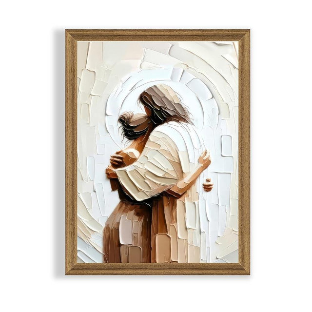 Palette Dreams Jesus Embracing Woman Canvas Wall Art，Woman Lying Safely In The Arms Of Jesus Wall Decor，Christian Painting Print Poster for Bedroom Church Living Room 12 x 16 Inch Wood Framed
