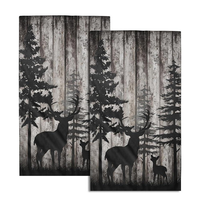 Forest Deer Hand Towels Wildlife Animal Fingertip Towels Set of 2 Soft Guest Face Towel Bathroom Decorations Thin Kitchen Tea Dish Towels