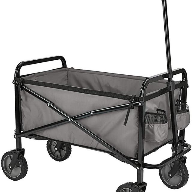 AmazonBasics Garden Tool Collection - Collapsible Folding Outdoor Garden Utility Wagon with Cover Bag, Grey