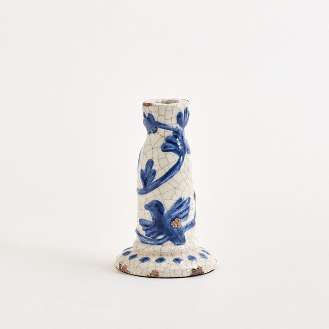 Montrose Candlestick: White/Blue: Extra Small Taper