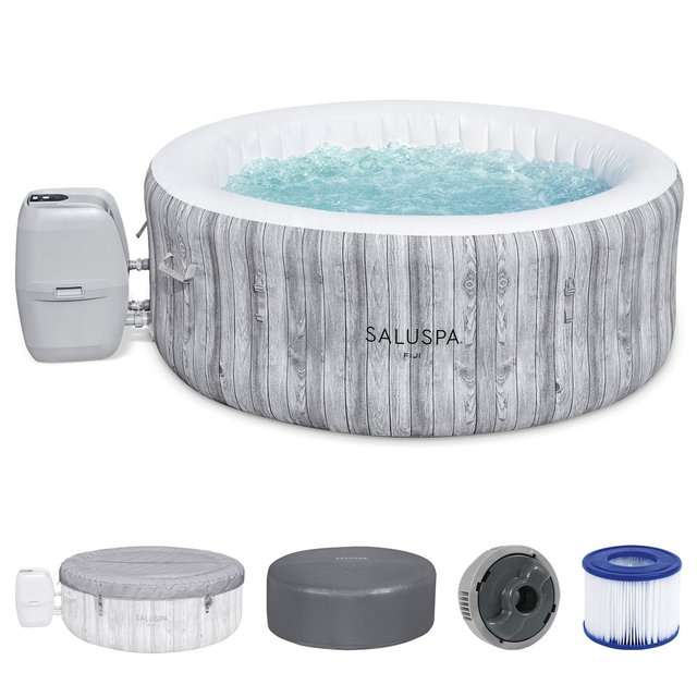 Bestway SaluSpa Fiji AirJet Large Round 2 to 4 Person Inflatable Hot Tub Portable Outdoor Spa with 120 AirJets and EnergySense Cover, Grey