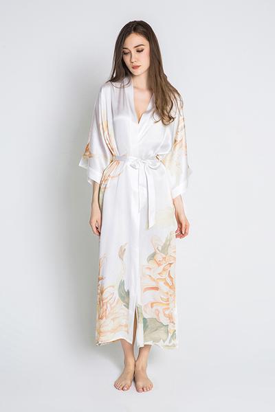 Silk Kiku Kimono Robe - Misty Jade