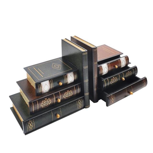 Bookends Vintage Decorative Book Organizer Wooden False Book Shelf Tidy Bookends for Office, Library or Study (311)