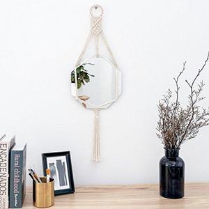 Mkono Hanging Wall Mirror with Macrame Hanger Home Decor