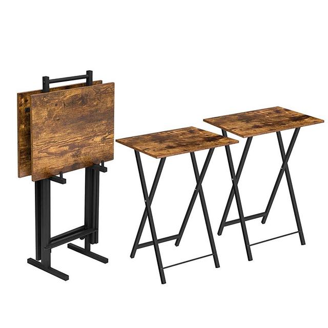 HOOBRO Set of 4 TV Trays, Folding TV Tables with Storage Stand, Portable Sofaside Table, Industrial Laptop Table for Small Space for Eating or Working in Living Room Bedroom, Rustic Brown BF18BZP401