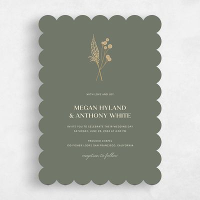 Green Scalloped Wedding Invitation - Brendlyn Portrait