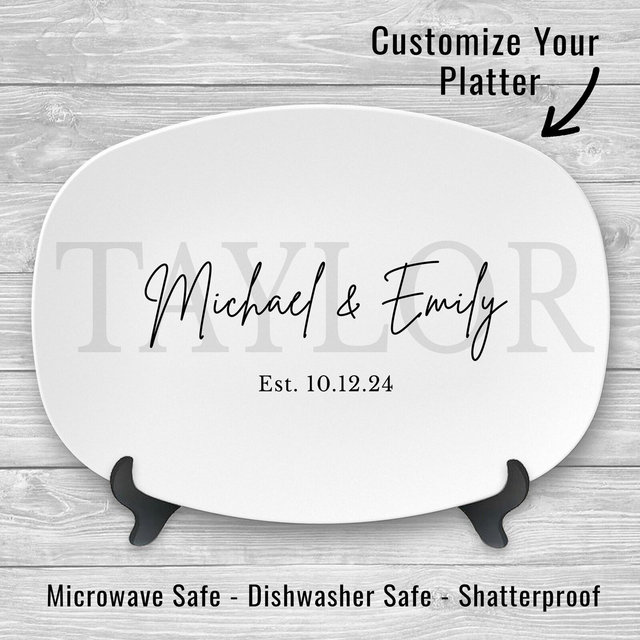Custom Platter with Names of Couple Gift Plate Custom Name Personalized Platter for Anniversary Gift for Wedding Gift White Serving Plate