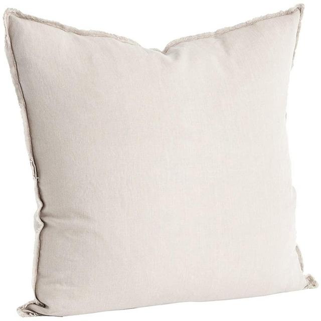 SARO LIFESTYLE Graciella Collection 100% Linen Down-Filled Throw Pillow with Fringed Edges, 20", Natural