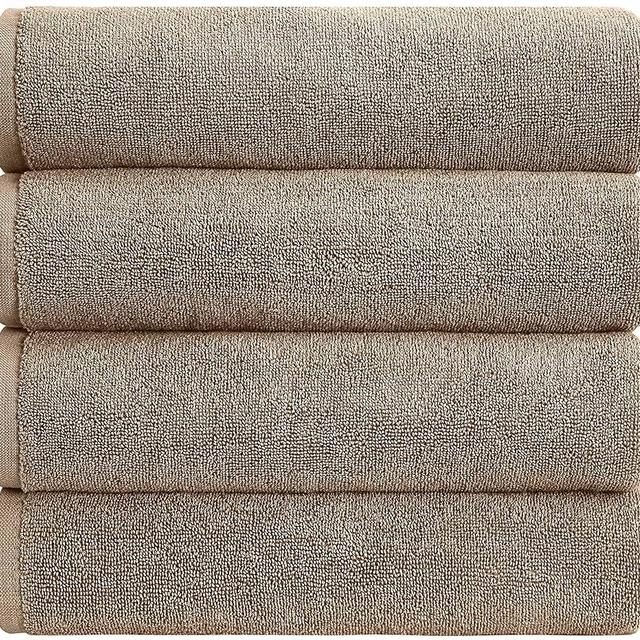 Pleasant Home 4 Pack Bath Towels Set – 28” x 55” - 100% Cotton - 500 GSM Professional Use for Hotels, Hospitality, Spas, Salons - Lightweight, Durable - Tan