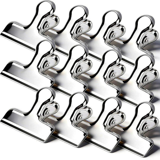 Chip Bag Clips, 12Pcs Sliver Stainless Steel Chip Clips for Food Packages, Metal Kitchen Clip for Snack Bags, Food Storage and Office Home Kitchen