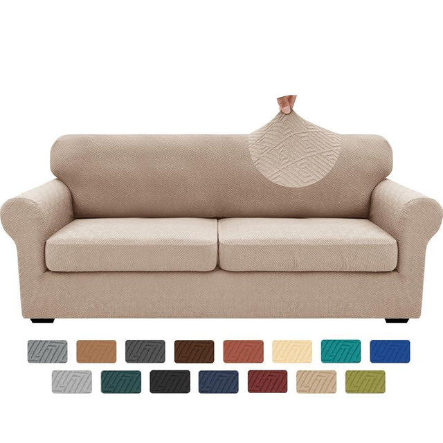 XINEAGE 2026 New 3 Pieces Couch Covers for 2 Extra Large Cushion Sofa Super Stretch Sofa Cover for 2 Large Seat Cushion Universal Loveseat Slip Cover for Living Room (Khaki), 71"-91"(2 Cushions)