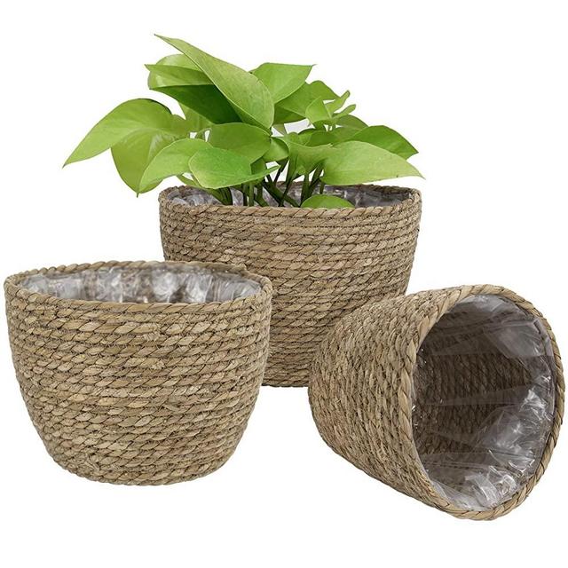Seagrass Planter Basket Indoor Outdoor, Flower Pots Cover, Plant Containers, Natural, 10 inch(3-Pack)