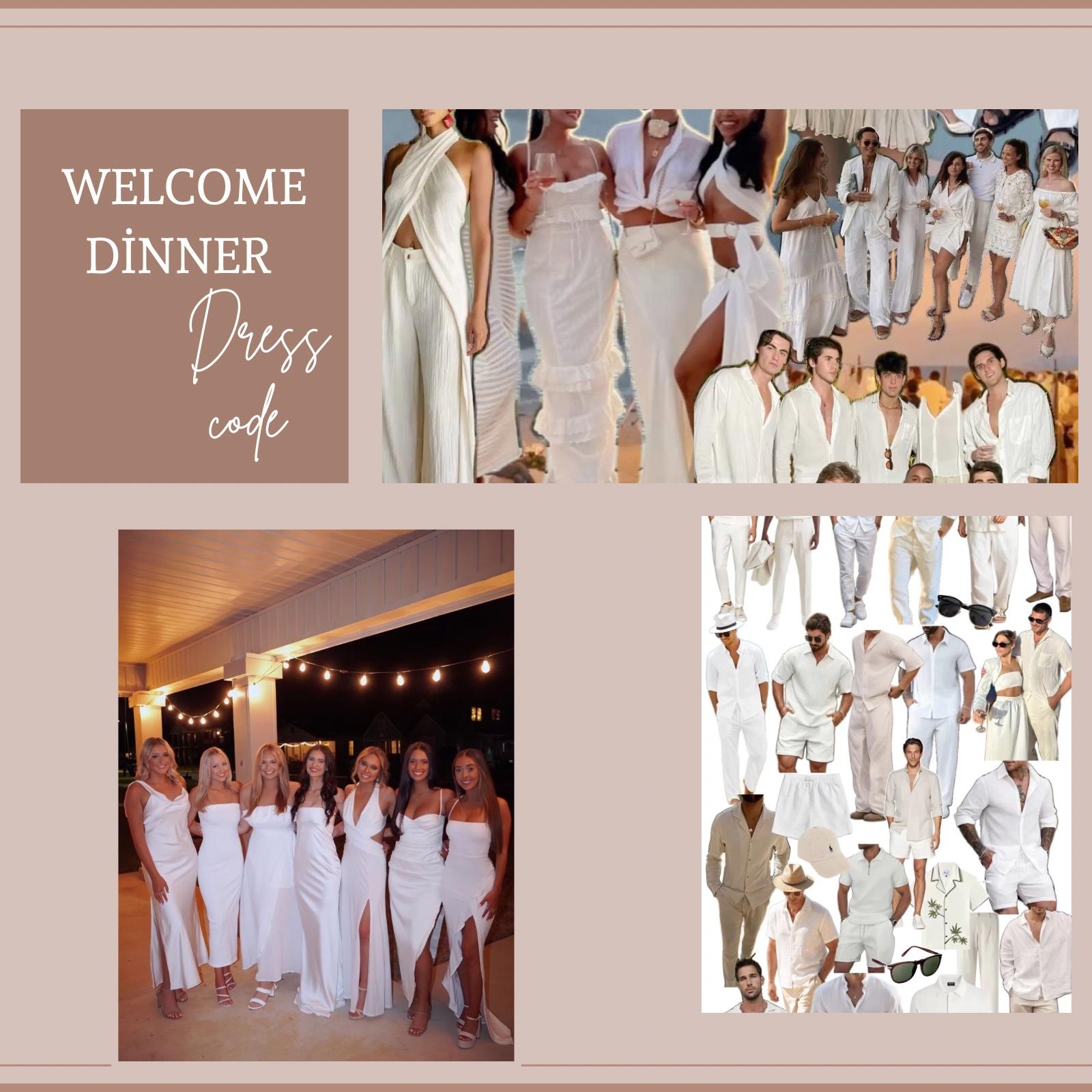 Dress Code: All white – dressy casual to cocktail
Think: flowy dresses, linen sets, jumpsuits, or crisp button-downs and trousers (in white, of course!).