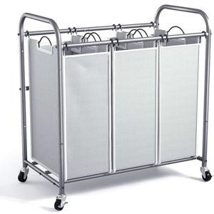 ROMOON Laundry Sorter, 3 Section Heavy Duty Laundry Hamper with Wheels and Removable Liners, Space-Saving Organizer for Laundry Room, Apartment, Dorm, Closet Storage (Gray)