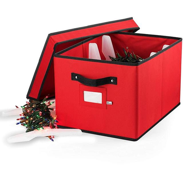 ZOBER Christmas Light Storage Box - Premium 600D Oxford, with 4 Plastic Light Storage Wraps, to Store Up to 800 Holiday Christmas Lights Bulbs, Reinforced Stitched Handles 5 Year Warranty