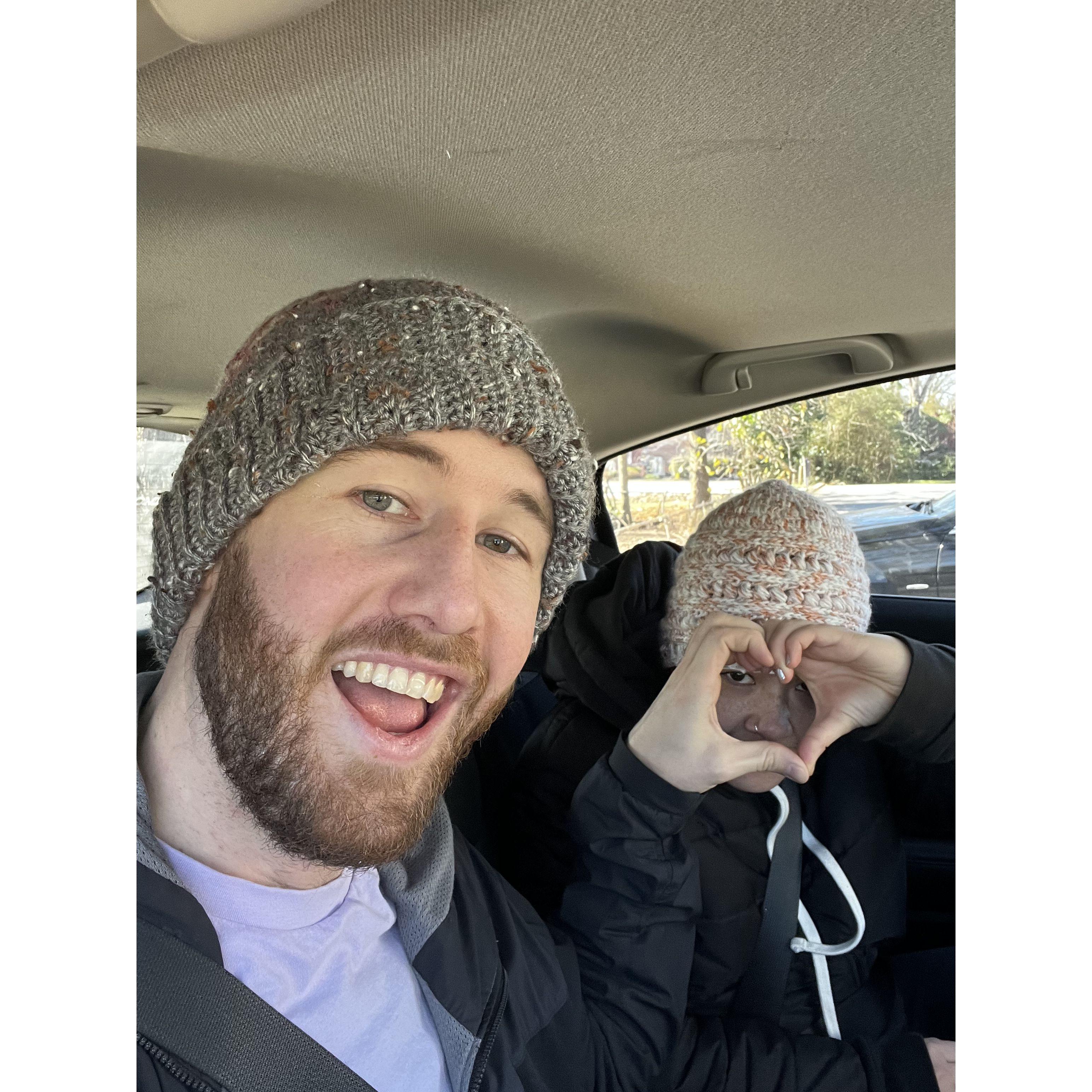 Matching handmade hats