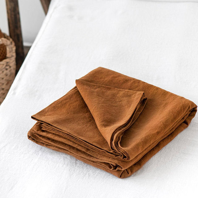 Cinnamon Linen Flat Sheet – Warm Earth Tone Bedding – Soft Stonewashed Flax Layer – Breathable Natural Linen – Queen King Sizes