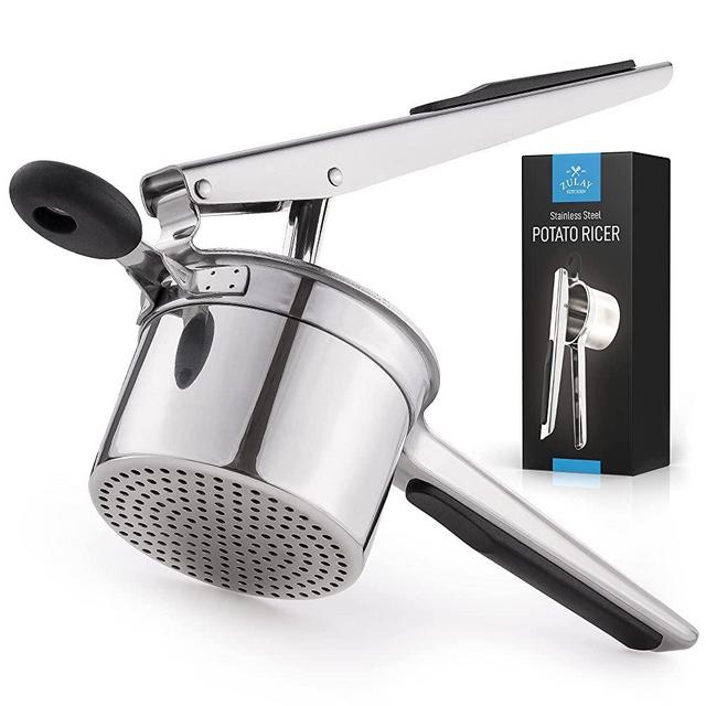 Zulay Kitchen Large 13.5oz Potato Ricer Stainless Steel - Heavy Duty Ricer Kitchen Tool With Non-Slip Handle - Manual Masher Ricer For Mashed Potatoes & Potato Press For Fruits, Carrots, Yams & More