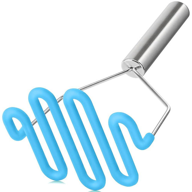 Urbanstrive Non-Scratch Silicone Potato Masher Kitchen Tool, Potatoes Masher Potato Masher Stainless Steel Wrapped In Premium Silicone, Potato Smasher, Blue