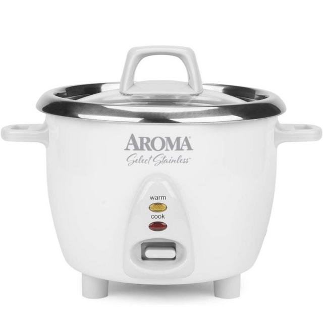 Aroma Housewares Select Stainless Rice Cooker & Warmer with Uncoated Inner Pot, 6-Cup(cooked) / 1.4Qt, ARC-753SG, White