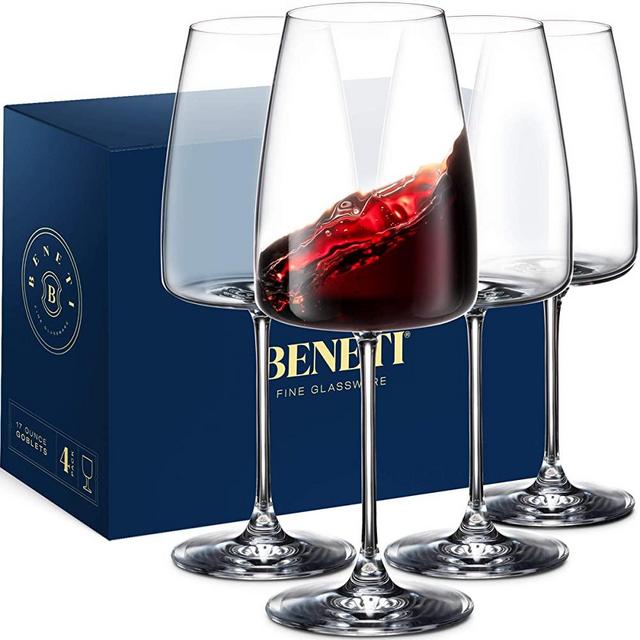 Exquisite Red Wine Glasses [Set of 4] - 17 Ounce - Champagne Flutes Glassware, Square Wine Glasses, Stem Glasses, Alcohol Glasses