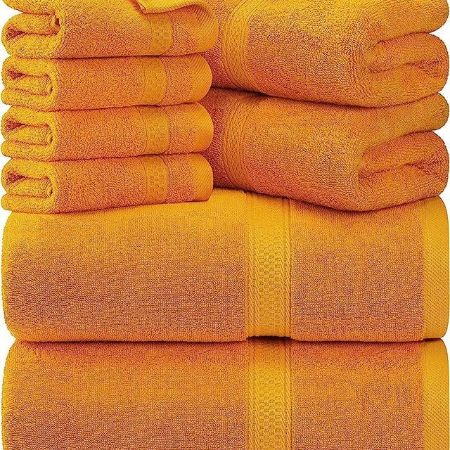 Utopia Towels 8-Piece Premium Towel Set, 2 Bath Towels, 2 Hand Towels, and 4 Wash Cloths, 600 GSM 100% Ring Spun Cotton Highly Absorbent Towels for Bathroom, Gym, Hotel, and Spa (Yellow)