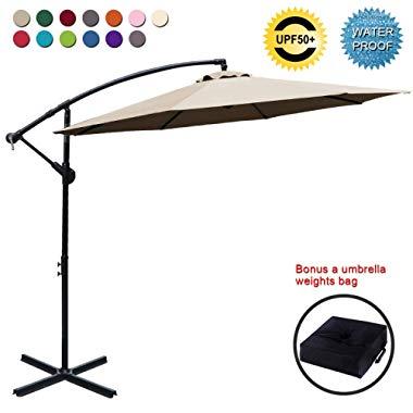 ABCCANOPY Patio Umbrellas Cantilever Umbrella Offset Hanging Umbrellas 10 FT Outdoor Market Umbrella with Crank & Cross Base for Garden, Deck, Backyard, Pool and Beach, 12+ Colors, Light Beige