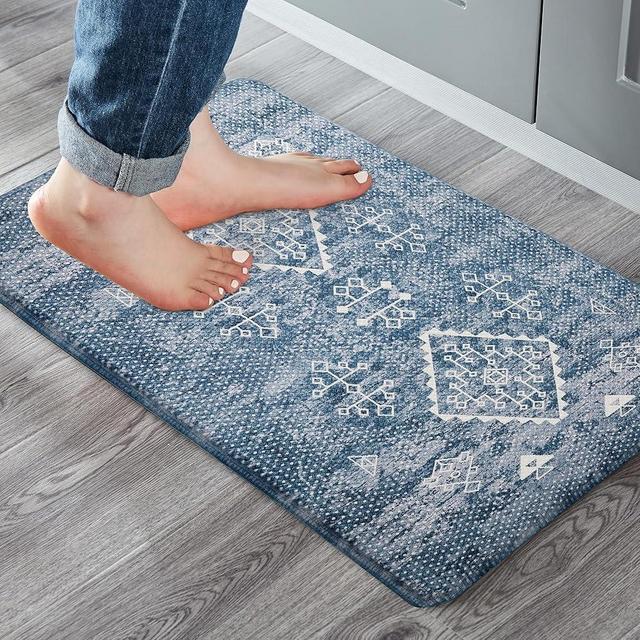 KOKHUB Boho Kitchen Mat, 1/2 Inch Thick Cushioned Kitchen Rugs, Anti-Fatigue Non-Slip Kitchen Floor Mats, Stain Resistant Mats for Home, Office, Sink, Laundry-17.3" x 28"-1/2 Inch-Boho Indigo Blue