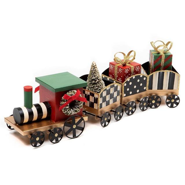 MACKENZIE-CHILDS Toyland Tin Train, Christmas Tabletop Decor, Holiday Train Decor