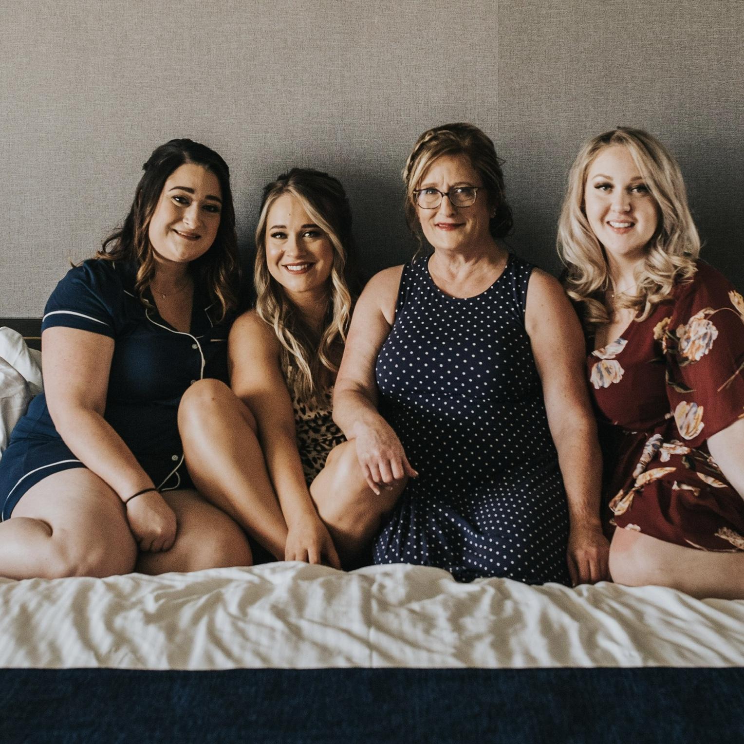 Amber Belt, Sam Herrera, Michelle Gillenwater, and Amber Dawn getting ready for Sam's wedding, 2021