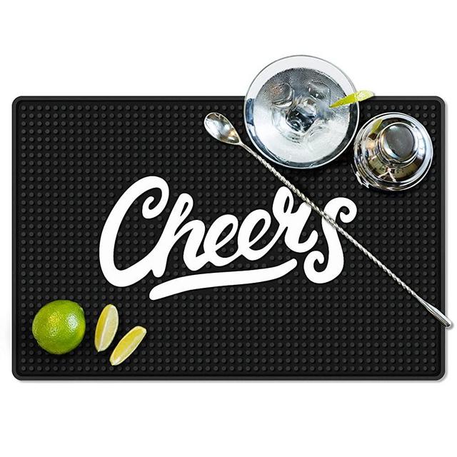 Knot and Style Bar Mat Counter Top - 17.7 x 11.8 inch, Black Waterproof, Non-Slip, Non-Toxic, Heavy Duty Rubber, Easy to Clean, Perfect for Bars & Restaurants, Premium Quality (Cheers)