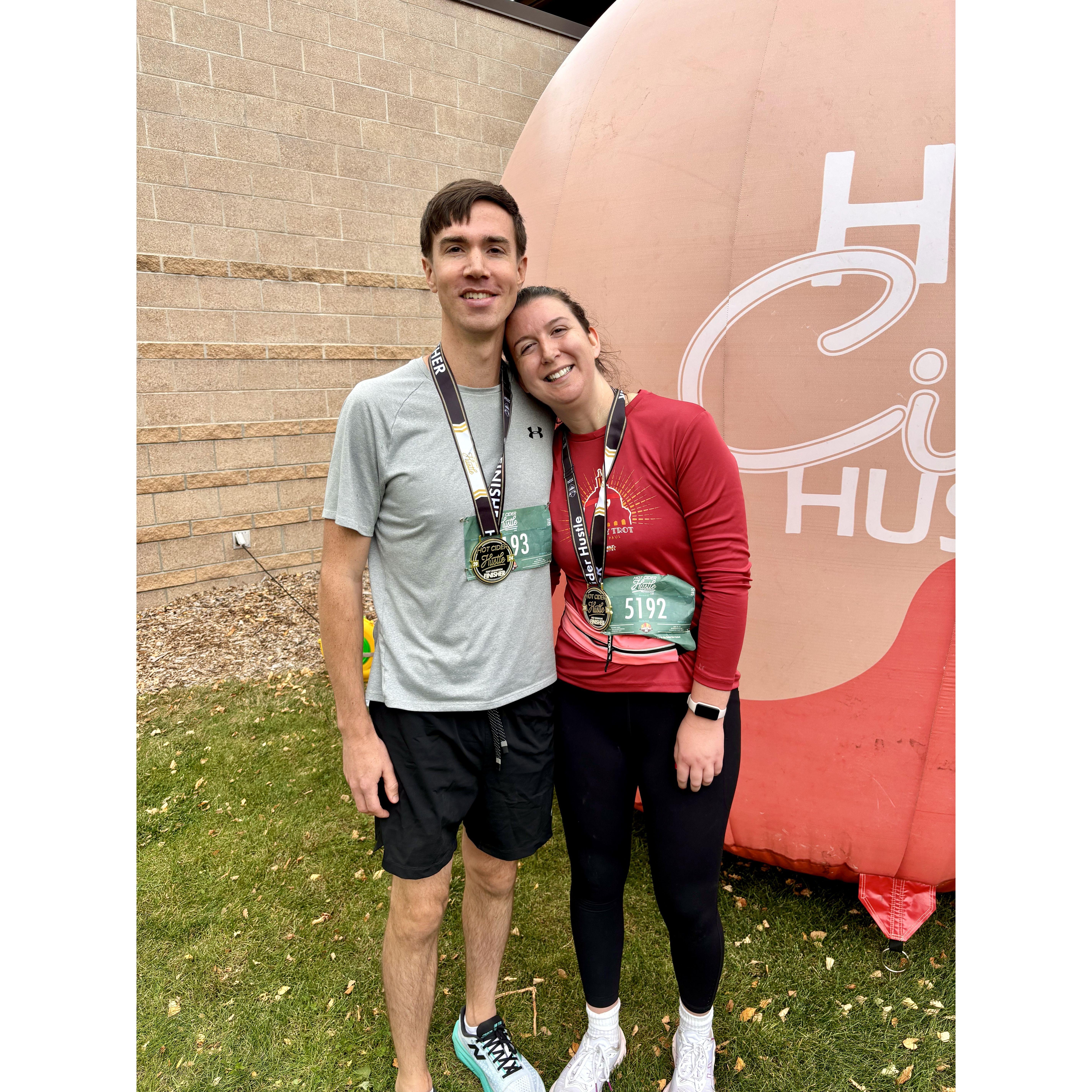 The finish line of a brutal (for Becca) half marathon.