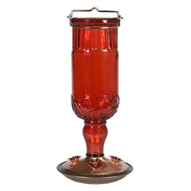 Red Antique Bottle Decorative Glass Hummingbird Feeder - 24 oz. Capacity