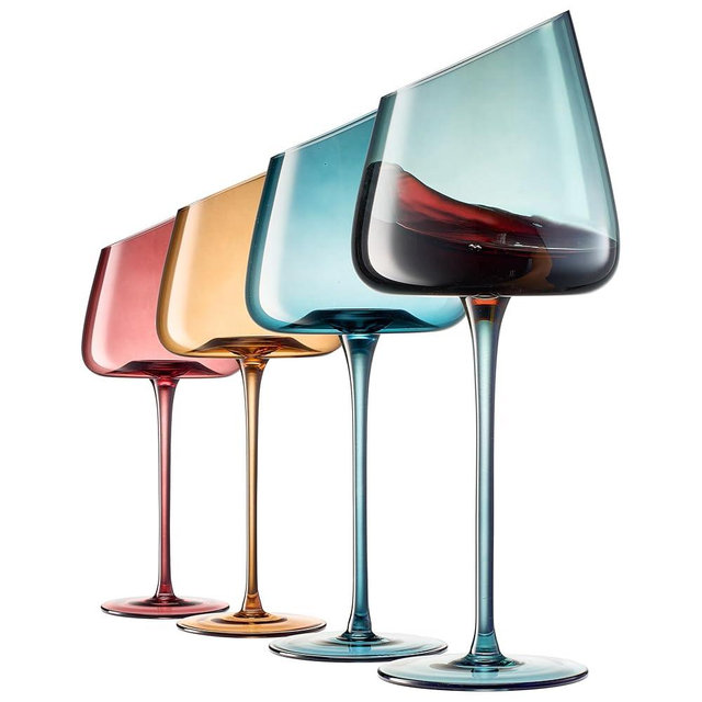 Khen Muted Stemmed Wine Glasses Gift | Set of 4 | Tonal Colored 16oz Slanted Glassware, Tall Goblet Glass, Water, Gifts Wife, Girlfriend, Women, Birthday, Wedding, Anniversary