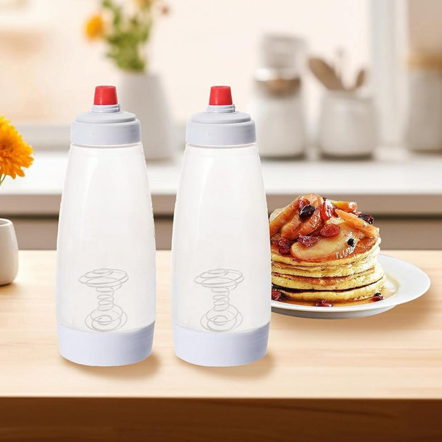 KVIFIVK Pancake Batter Dispenser with Blender Balls, Pancake Shaker Batter Dispenser Bottle Baking Tool .Kitchen Batter Squeezer Bottle Suitable for Cupcakes, Pancakes, and Muffins (2pack)