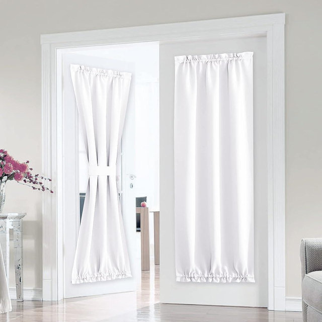 PONY DANCE Non-See-Through French Door Curtain, 50% Light Blocking Solid Rod Pocket Privacy Window Treatment for Sliding Glass French Door with Adjustable Tieback, 25 x 66-inch, Pure White, 1 Piece