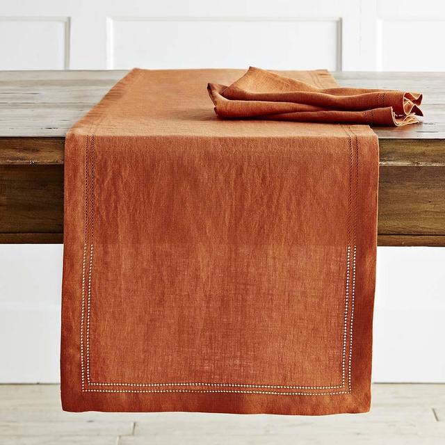 Linen Double Hemstitch Runner, Pumpkin Orange