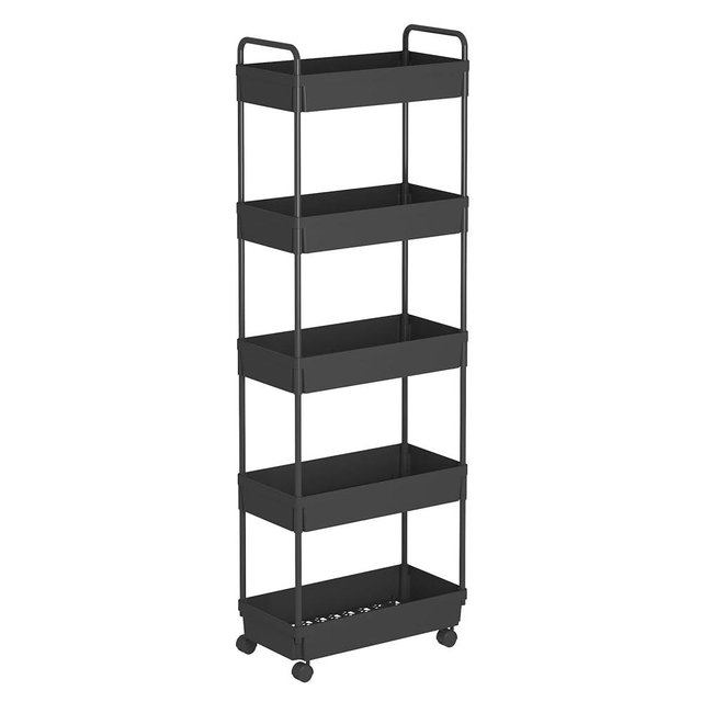 Buzowruil Rolling Storage Cart 5 Tier Organizer Mobile Shelving Unit Storage Rolling Utility Cart with Wheels for Kitchen Bathroom Laundry,Black