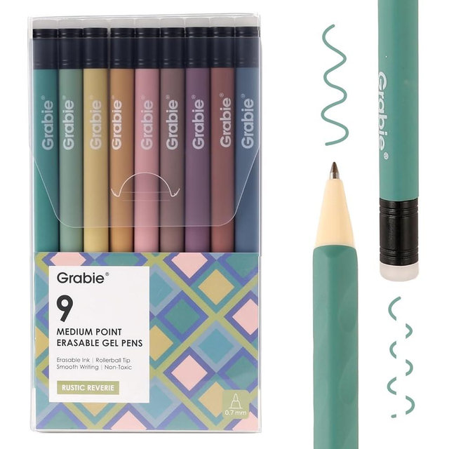 Grabie Erasable Gel Pens, Medium Point 0.7 mm Erasable Pens, Make Mistakes Disappear for Drawing Writing Planner, Pack of 9 Assorted Colors(Rustic Reverie)