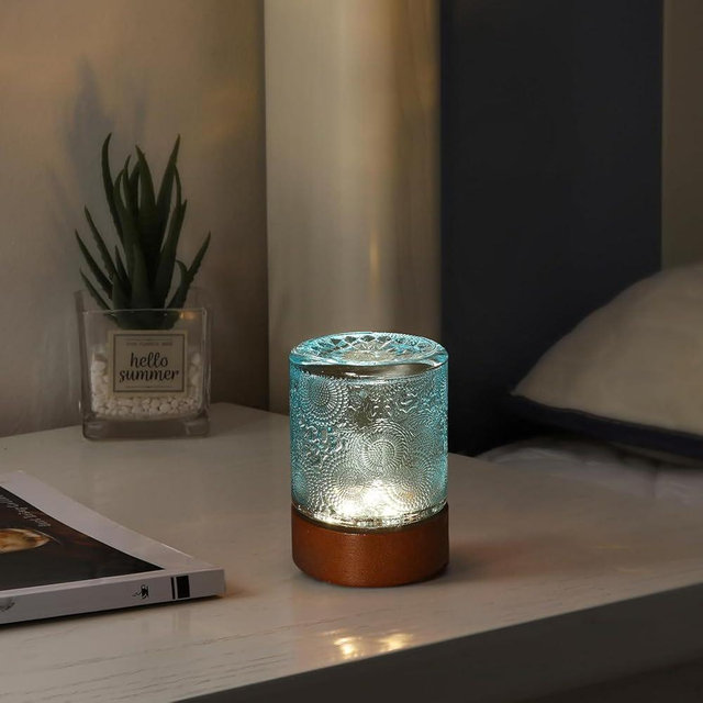 GZWANHANGMY Mini Soft Warm Light Lamp Battery Operated Portable Night Light with Timer, Small Glass Vintage Dim Sleep Nightlights, Battery Powered Wireless Night Lights for Adults (1), Blue, M2-1-6