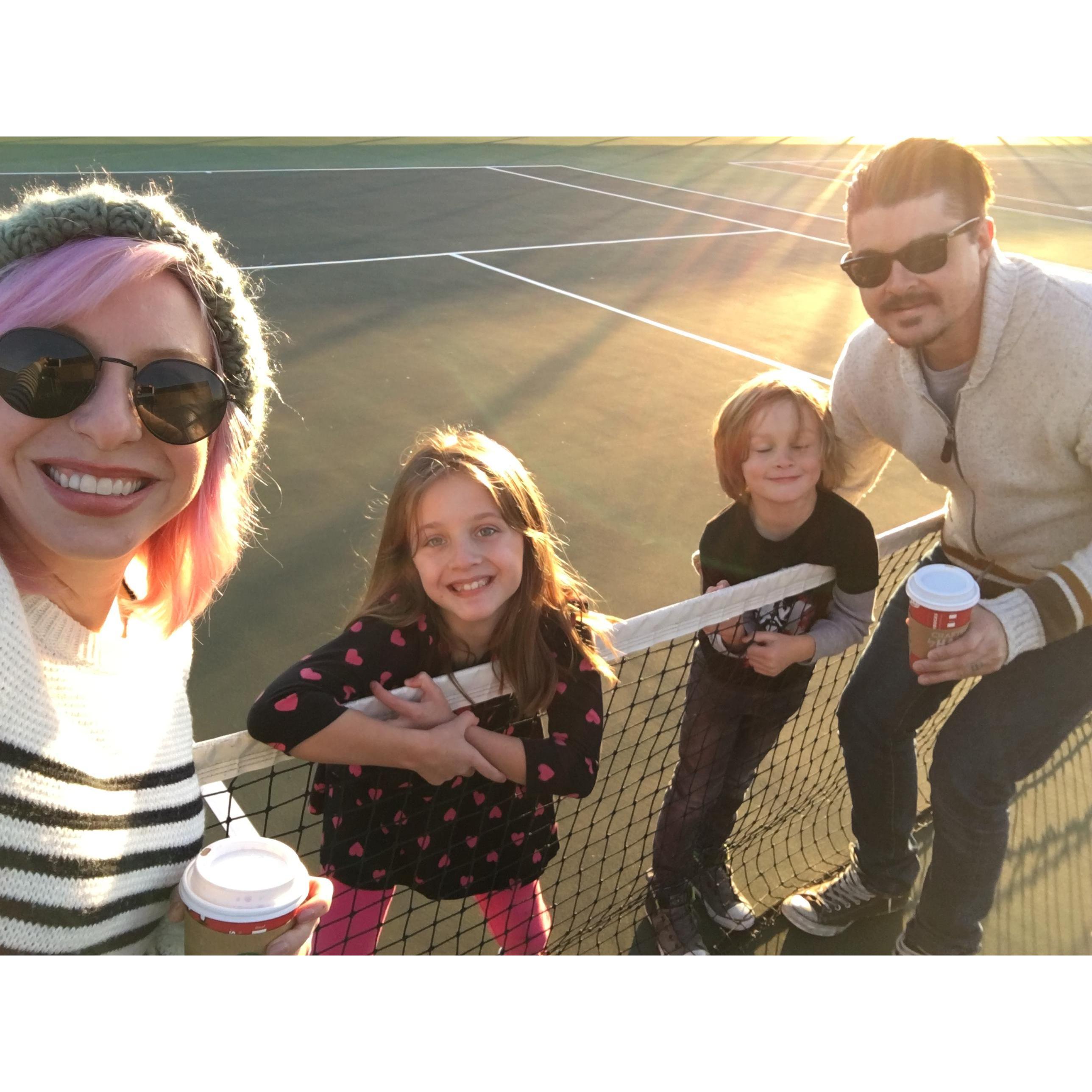 In Kansas showing Finn and Sophia around Justin's old stomping grounds aka the tennis court